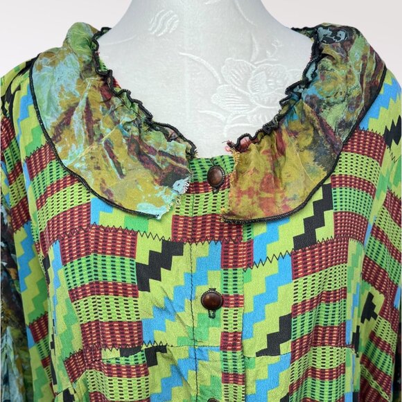 URU Silk Art Wear Dress Made In USA Asymmetrical Boho Patchwork One Size - Picture 2 of 10